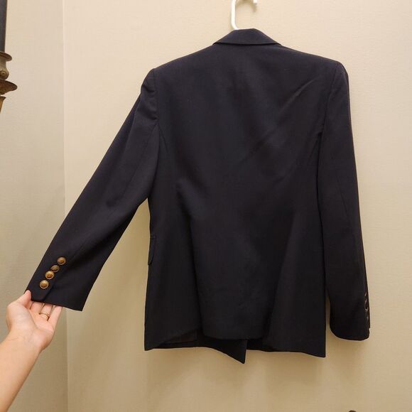 Vtg Ralph Lauren Worsted Wool Royal Crown Crest Navy Double-Breasted Blazer - Picture 10 of 15